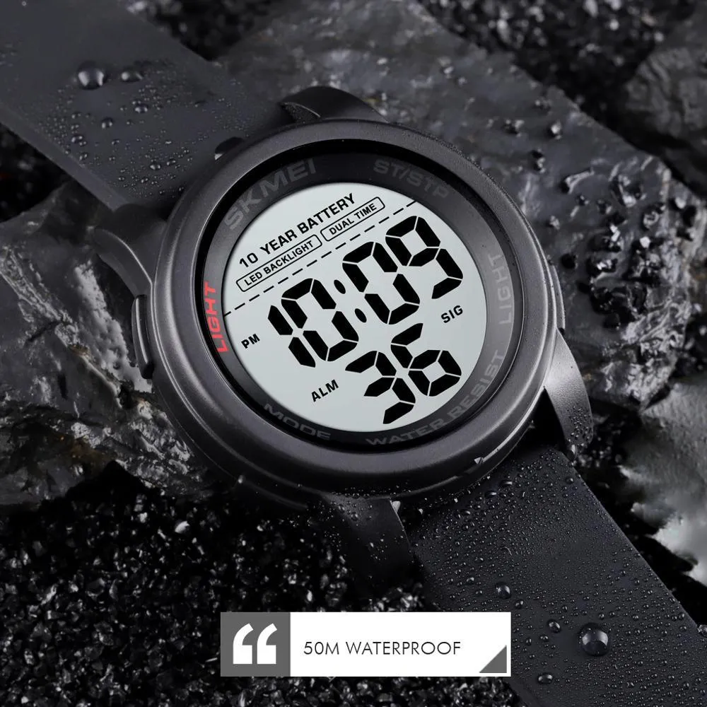 Skmei 10 -årig batteri digitala klockor man bakgrundsbelysning Dual Time Sport Big Dial Clock Waterproof Silica Gel Men's Watch Reloj 15242b