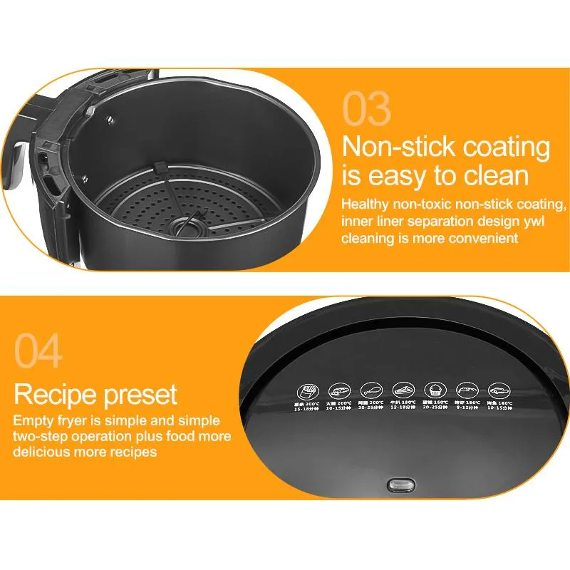 Freidora de aire multifunción de gran capacidad 4 6L, freidora de aire con aceite de pollo de 1400W, cocina para Pizza saludable, Airfryer profunda eléctrica 310U