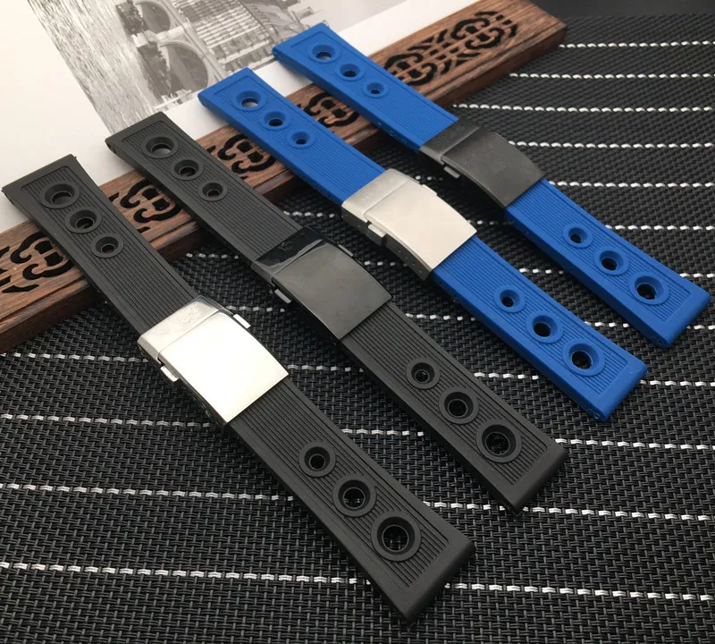 Wholesale Brand Black Blue soft Silicone Rubber Watch band 22mm 24mm WatchBand Bracelet For fit strap4103040