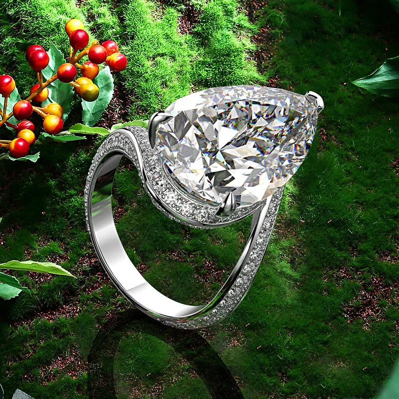 Luxury 925 Sterling Silver 13 22mm Water drop ice cut high carbon Diamond Rings for Women Wedding Engagement jewelry gift269g1257282