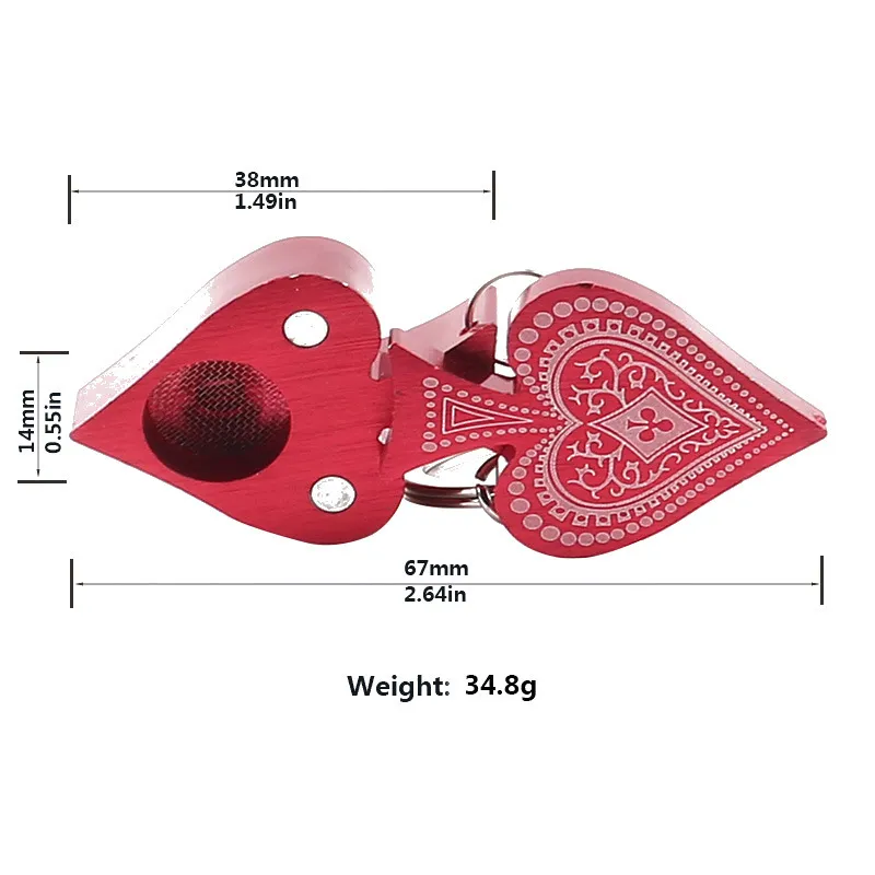 67mm Metallrauchpfeife Poker rotes Pfirsichherz faltbare tragbare Handpfeifen Tabak trockene Kräuter