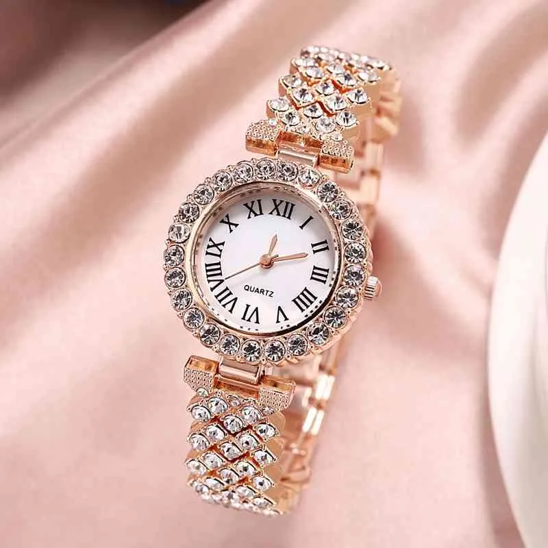 Nouveau stock! ! Femmes Bracelet montres en acier ceinture amour strass Quartz poignet de luxe mode pour les femmes