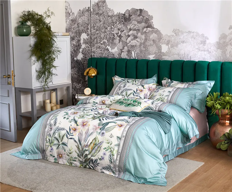 Set copripiumino botanico 1000TC Cotone egiziano Set biancheria da letto morbida di lusso Lenzuolo Federe Copripiumino Queen King size 201021