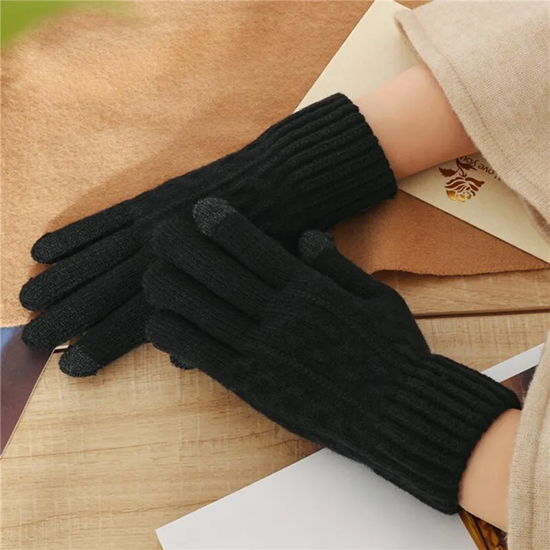 Neue Damen-Kaschmir-Strickhandschuhe, Herbst-Winter, warme dicke Handschuhe, Touchscreen-Skifahren