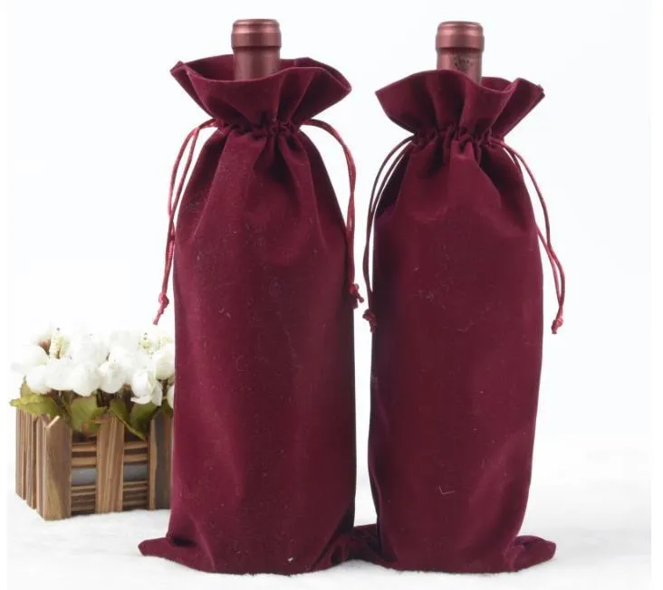 Emballage cadeau / velours bouteille de vin couvre sacs cordon flanelle champagne fête de mariage emballage pochette2204