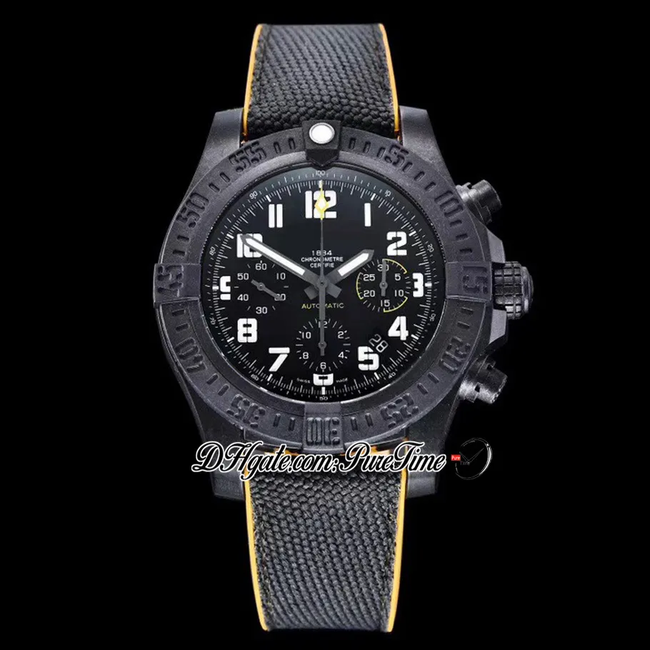 GF XB0170E4 ETA A7750 Cronógrafo Automático Vulcão Polímero Especial Mens Watch PVD Mostrador Preto Nylon Couro PTBL Super Edition Pur270Y