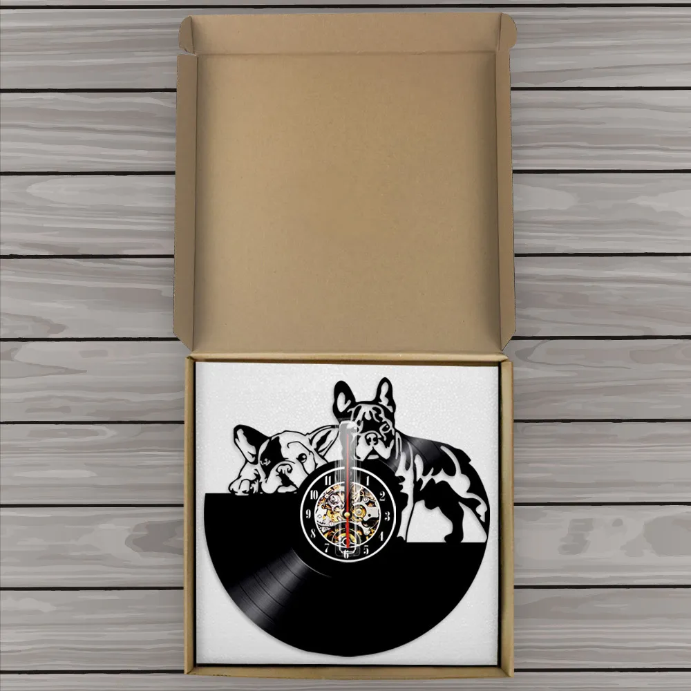 French Bulldog Record zegar ścienny Nowoczesny design zwierząt domowy dekoracje szczeniąt zegar ścienny Relogio de Parede Bulldog Lover Prezent 2012026368163