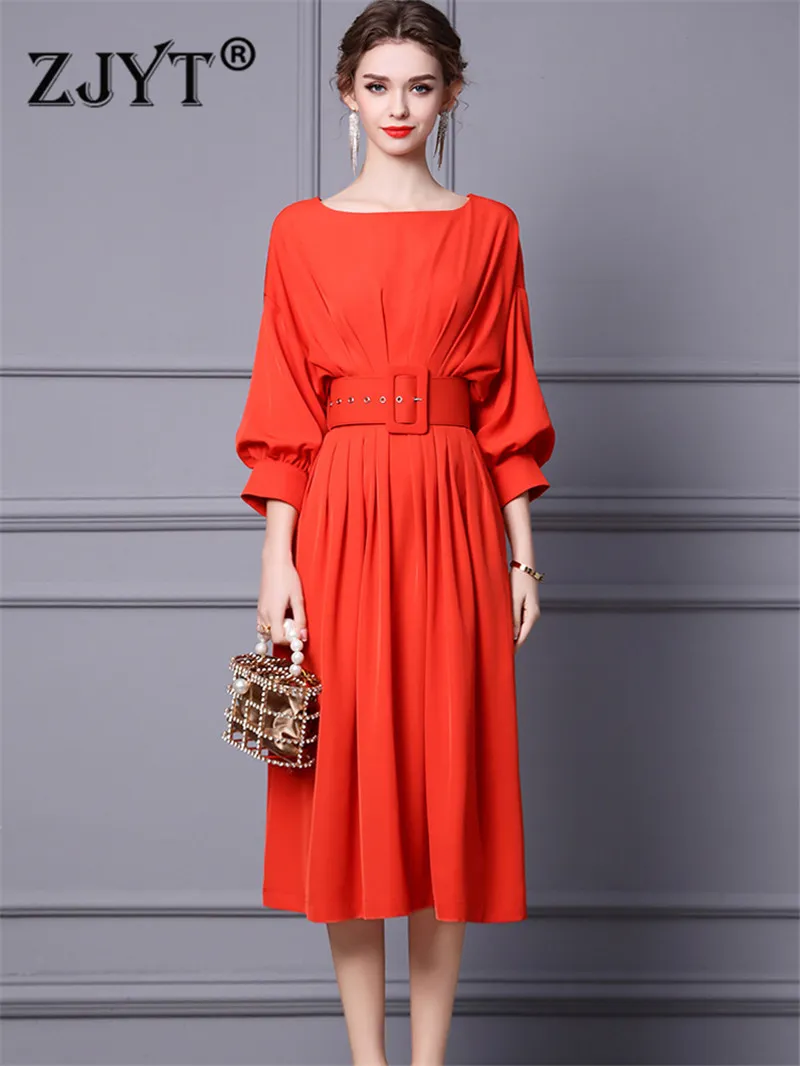 Spring 2022 Runway Long Maxi Dress for Women Elegant Vestido Feminino Lantern Sleeve Aline Casual Holiday Party Robe Femme