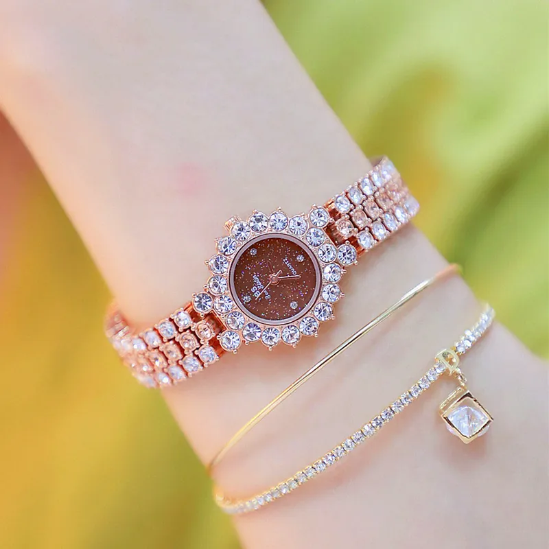 les femmes regardent des marques de luxe célèbres cristal diamant en acier inoxydable petites dames montres pour femme montre-bracelet Relogio Feminino 201217245y