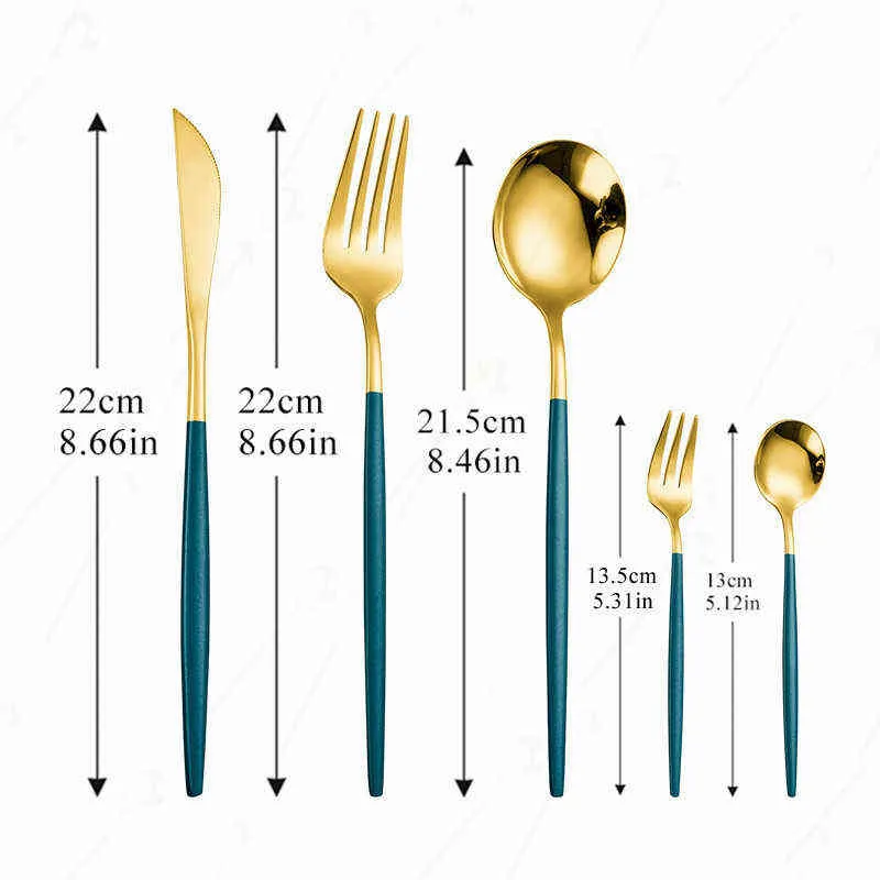 Zestaw sztućców Zestaw obiadowy Ze Stali Nierdzewnej Obity Kitchen Complete Tableware Nóż Widelec Spoon Gold Tabela 211228