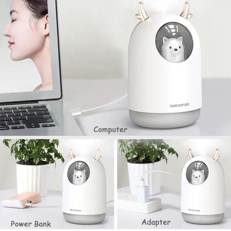 300ML Mini Bear Humidificateur d'air USB Aromathérapie Aroma Diffuseur d'huile essentielle pour la maison de bureau de voiture Cool Mist Maker LED Night Light Y200416