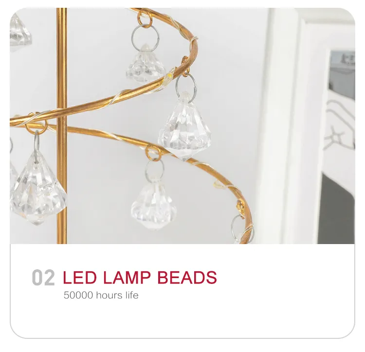 LED JUL TREE Bord lampa Batteri Power Modern Crystal Desk Decor Light Bedroom Living Room Gift Lights Y201020