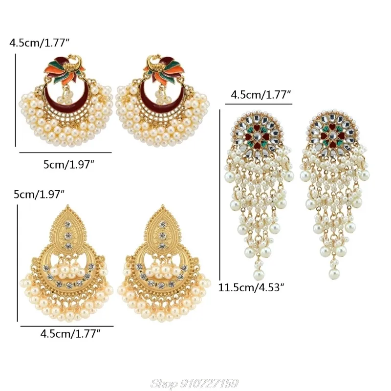 3 Paren Bollywood Etnische Bruids Bride Kundan Oorbellen Pauw Parels Jhumka Jhumki Indian Drop Earrings Mode N30 20 Dropship B1205