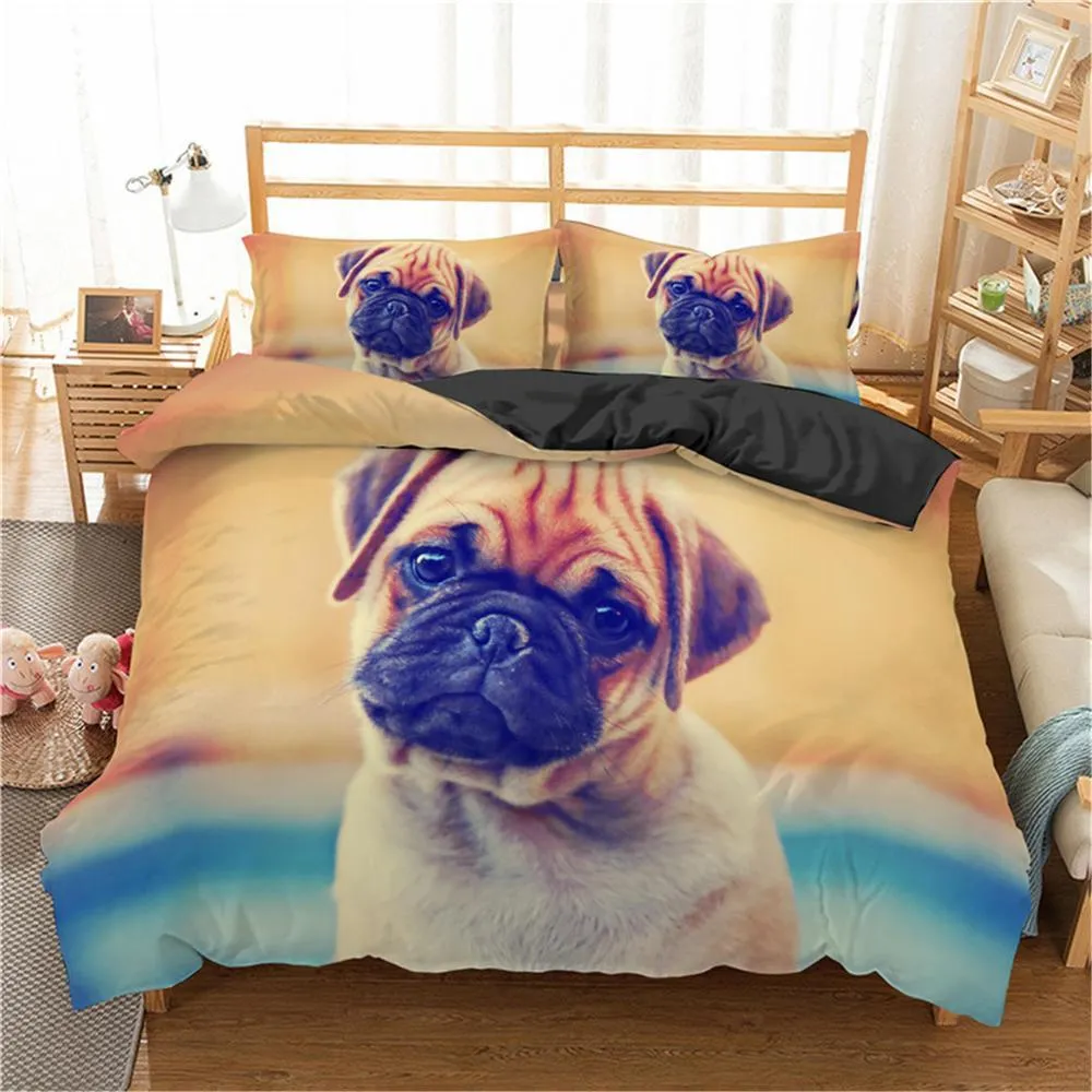Homesky 3D Cute Dog Bedding Sets Pug Dog Set Set Duvet Cover Set Pillowcase King Queen size bed bed bedclotes lj201127310d