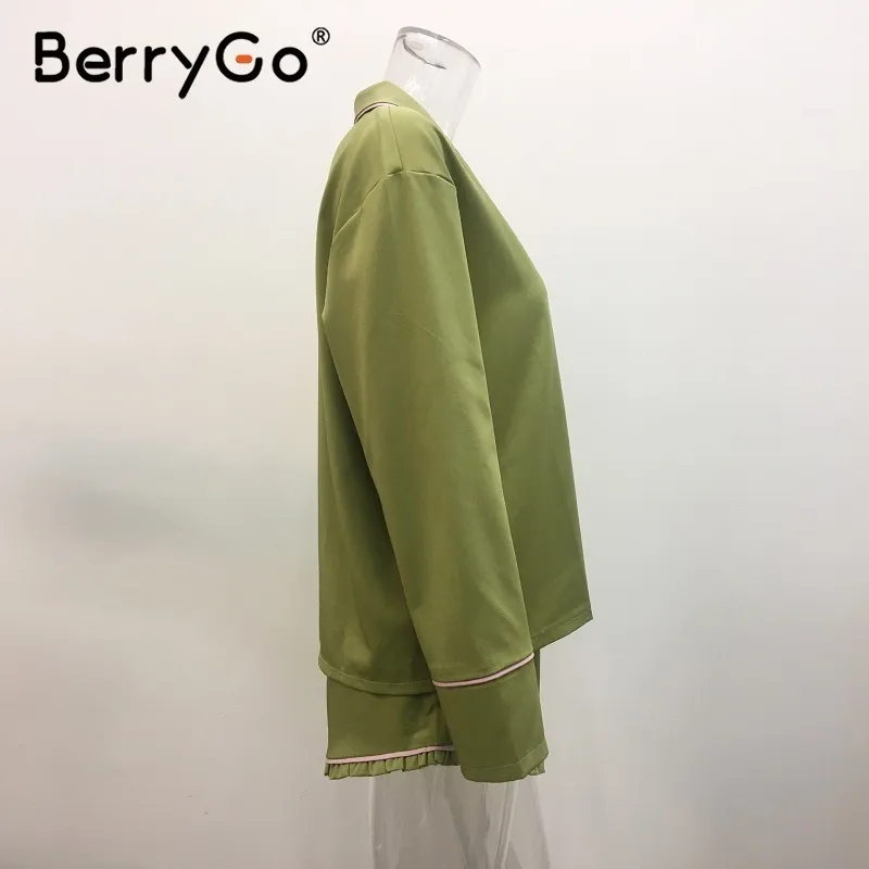 Berrygo المرأة الخضراء عارضة منامة منامة مجموعة طويلة الأكمام النوم البيجامة البدلة الإناث النوم قطعتين النساء مجموعة صاحبة نوم