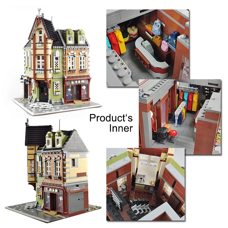 Creator City 스트리트 뷰 카페 코너 몰 빌딩 블록 건축 벽돌 세트 어린이 어린이 모델 장난감 선물 Q1126