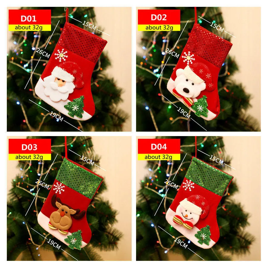 New Christmas Stockings Decor Christmas Trees Ornament Party Decorations Santa Snow Elk Design Stocking Candy Socks Bags Xmas Gifts Bag