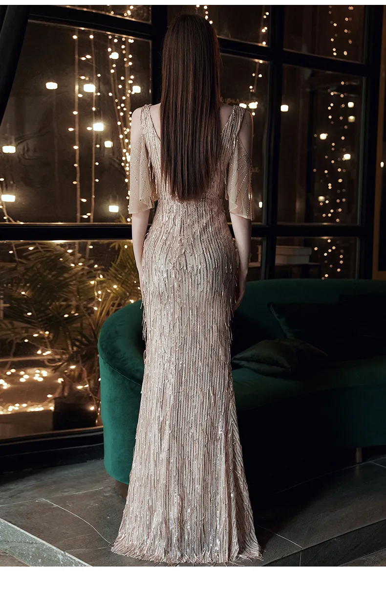 Sukienka wieczorowa w połowie rękodzie Elegancka Abendkleider 2020 w stylu szatą de soiree z cekinowymi sukienkami wieczornymi syrenami długa sukienka LJ201118