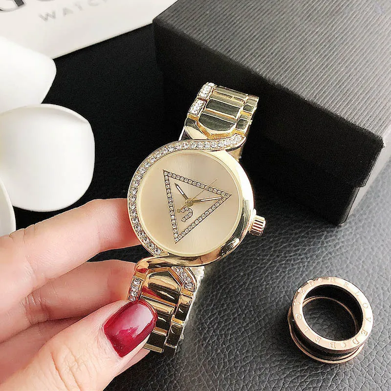 Brand Wrist Watches Women Girl Crystal Triangle Style Dial Dial Band Metal Bandz Watch GS25205A