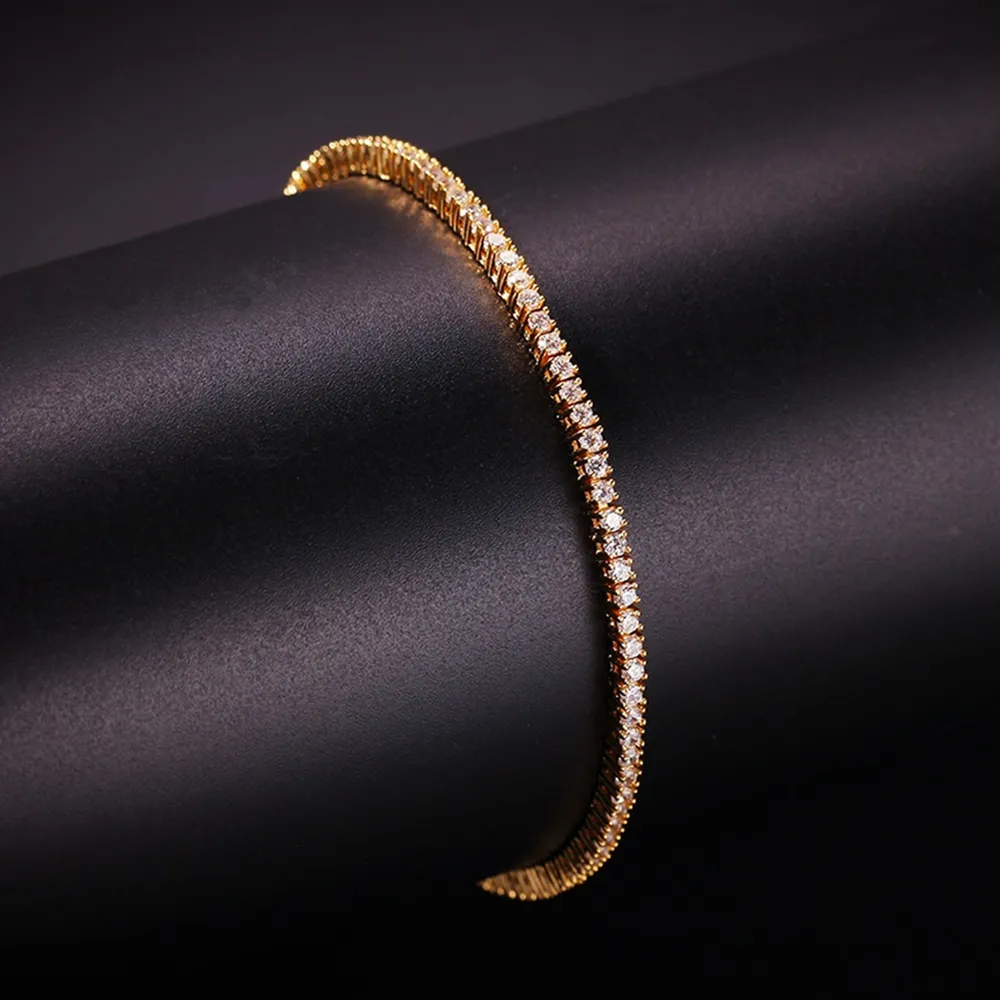 2mm-5mm kubik zirkoniumoxid av 7/8/9 tums tennisarmband koppar smycken vit / guldpläterad bangle w1218