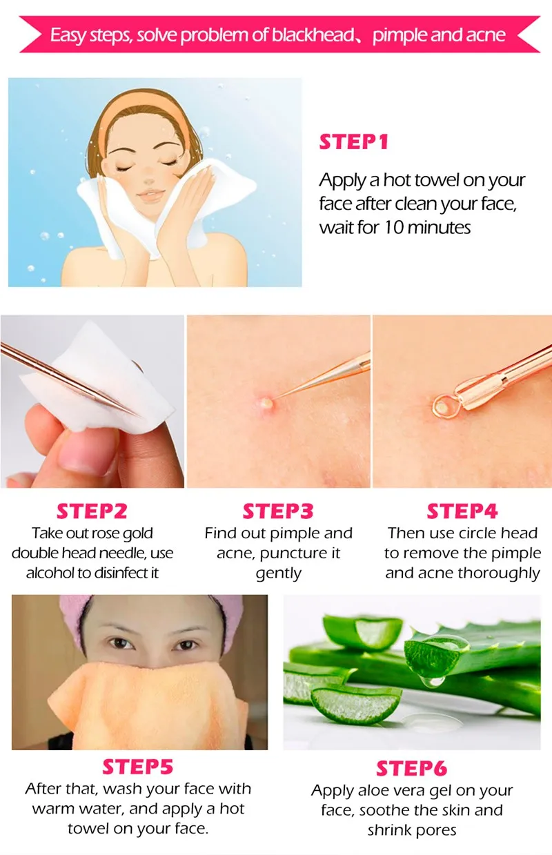 LANBENA Stainless Steel Acne Pimple Spot Extractor Pore Cleanser Kit Blackhead Blemish Remover Face Skin Care Tools 0565