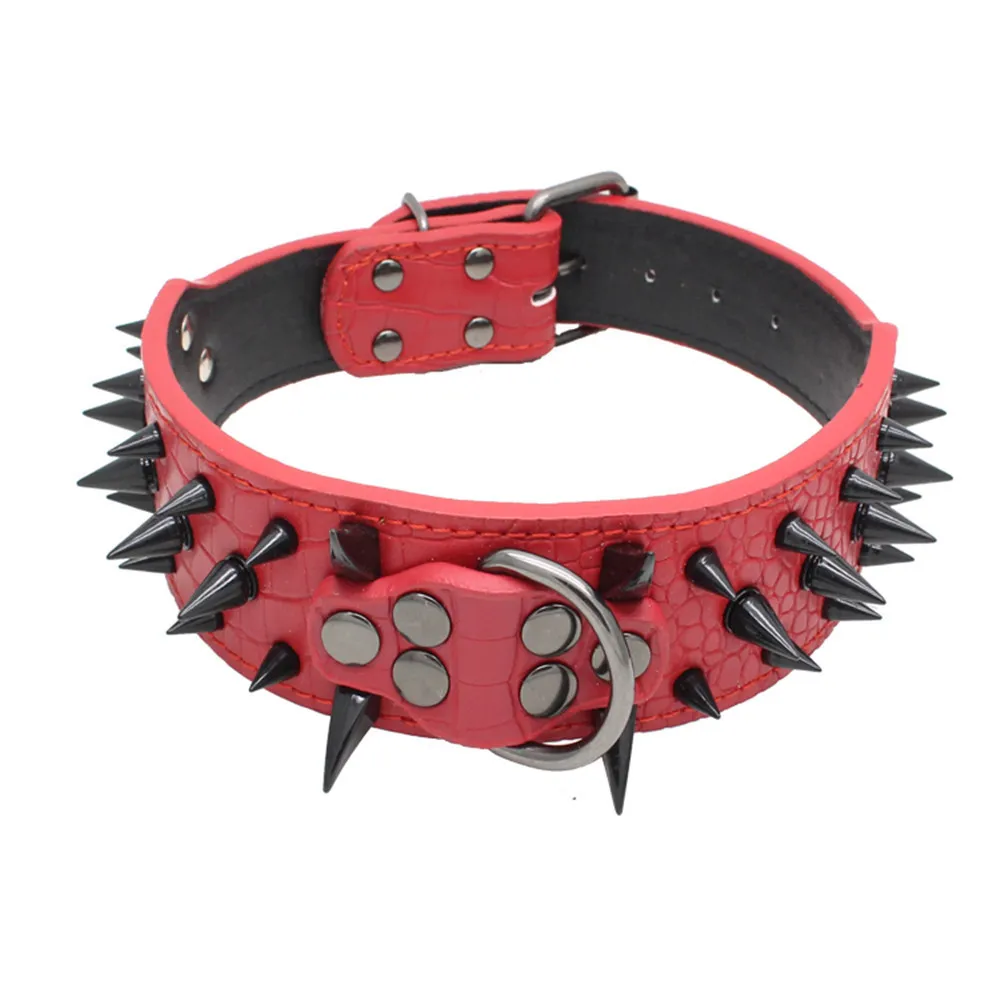 Justerbar hundkrage Cool Sharp Spiked Studded Leather Dog Collar för Medium Stora raser Pitbull Mastiff Boxer Bully 4 Storlekar Q1119