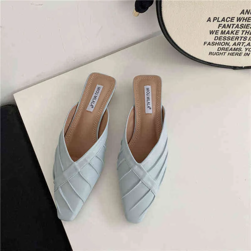 Sandels Outer Slippers Women s summer New Wedge Toe Half Lazy Korean Version Sandals and Pointed Student Shoes 220303