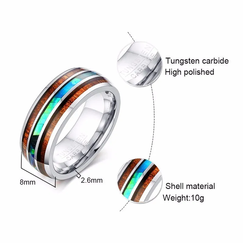 Vnox 8mm Tungsten Carbide Ring voor Mannen Hout Patroon Gekleurde Unieke Wedding Band Casual Gentleman Anel Sieraden Y1128245E