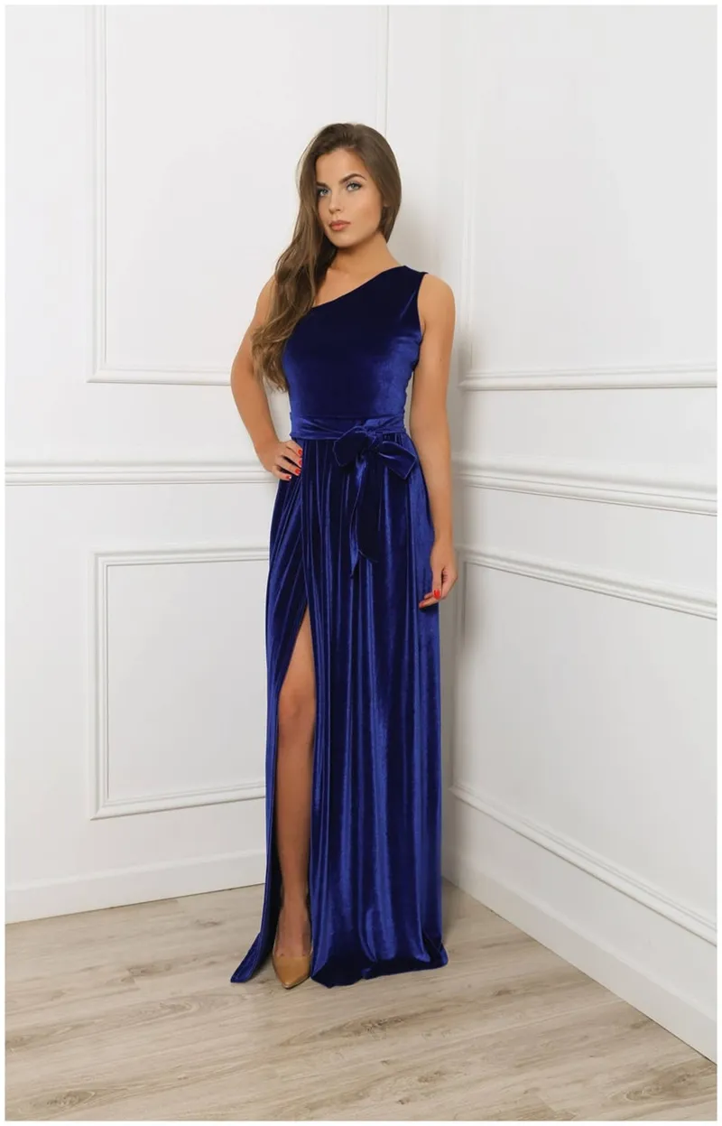 LORIE economici abiti da sera in velluto blu royal una spalla abito da festa formale abito lungo maxi plus size abiti occasioni speciali LJ201123