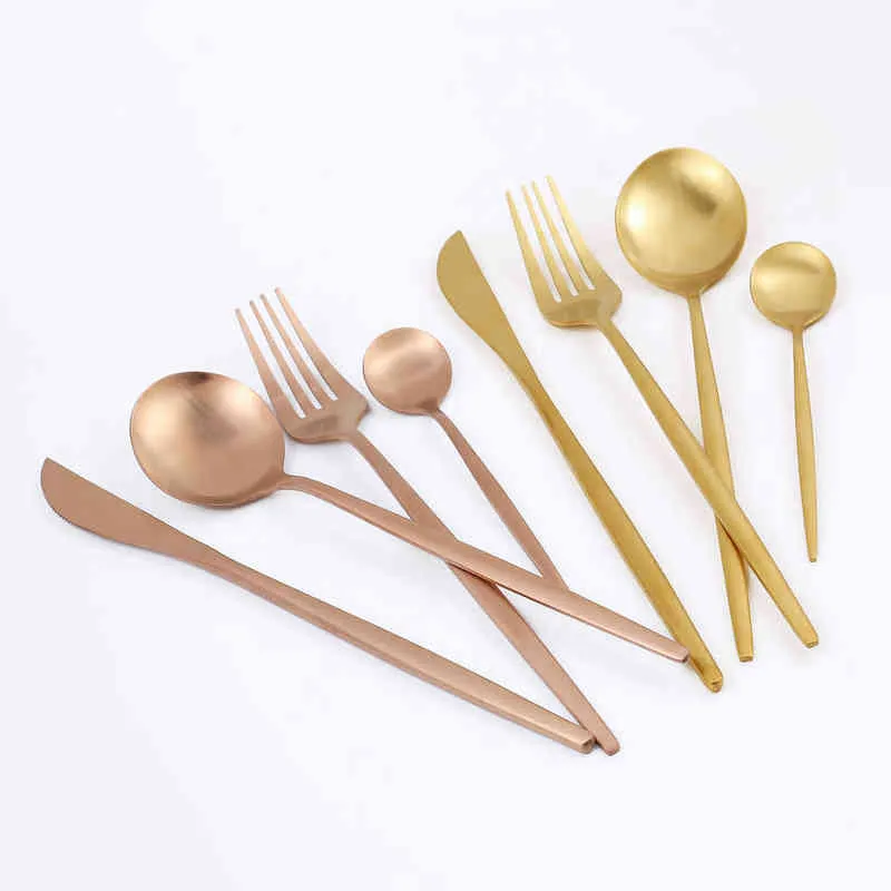 Gold Matte Dinnerware Set 304 Stainless Steel Cutlery Set Dinner Knife Fork Spoon Kitchen Silverware Set Tableware Supply 221997477