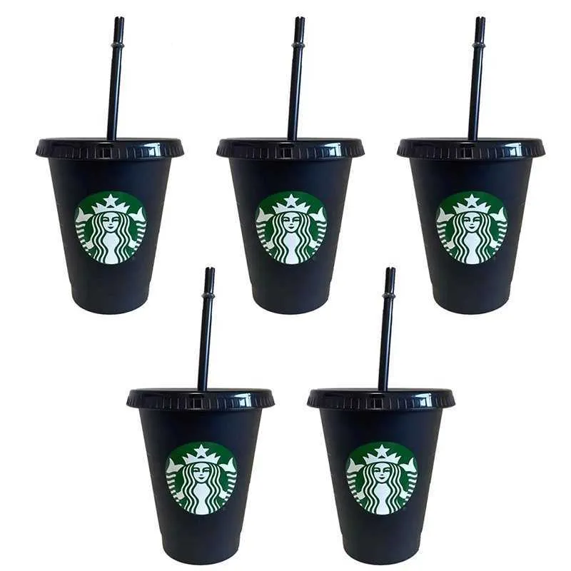 New Reusable Starbucks Color Changing Cold Cups Christmas Glittery Cup Plastic Tumbler with Lid and straw black Cup m fairytale