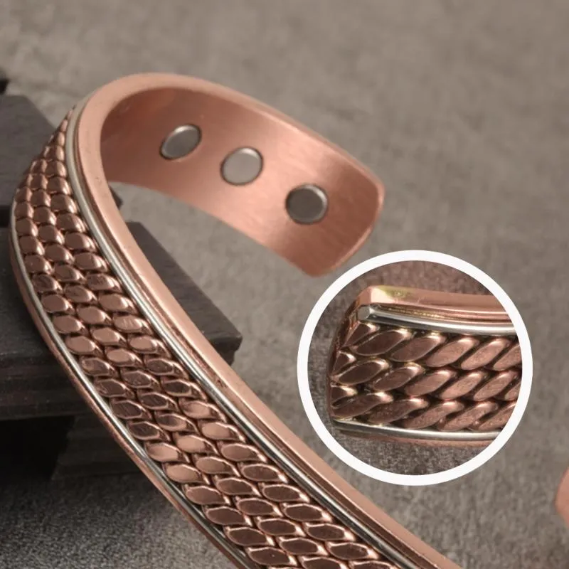 Ed Bracelets en cuivre pur hommes Bracelet magnétique de l'énergie santé profite aux hommes bracelets de manche à réglage réglables Bangles Health Copper304X