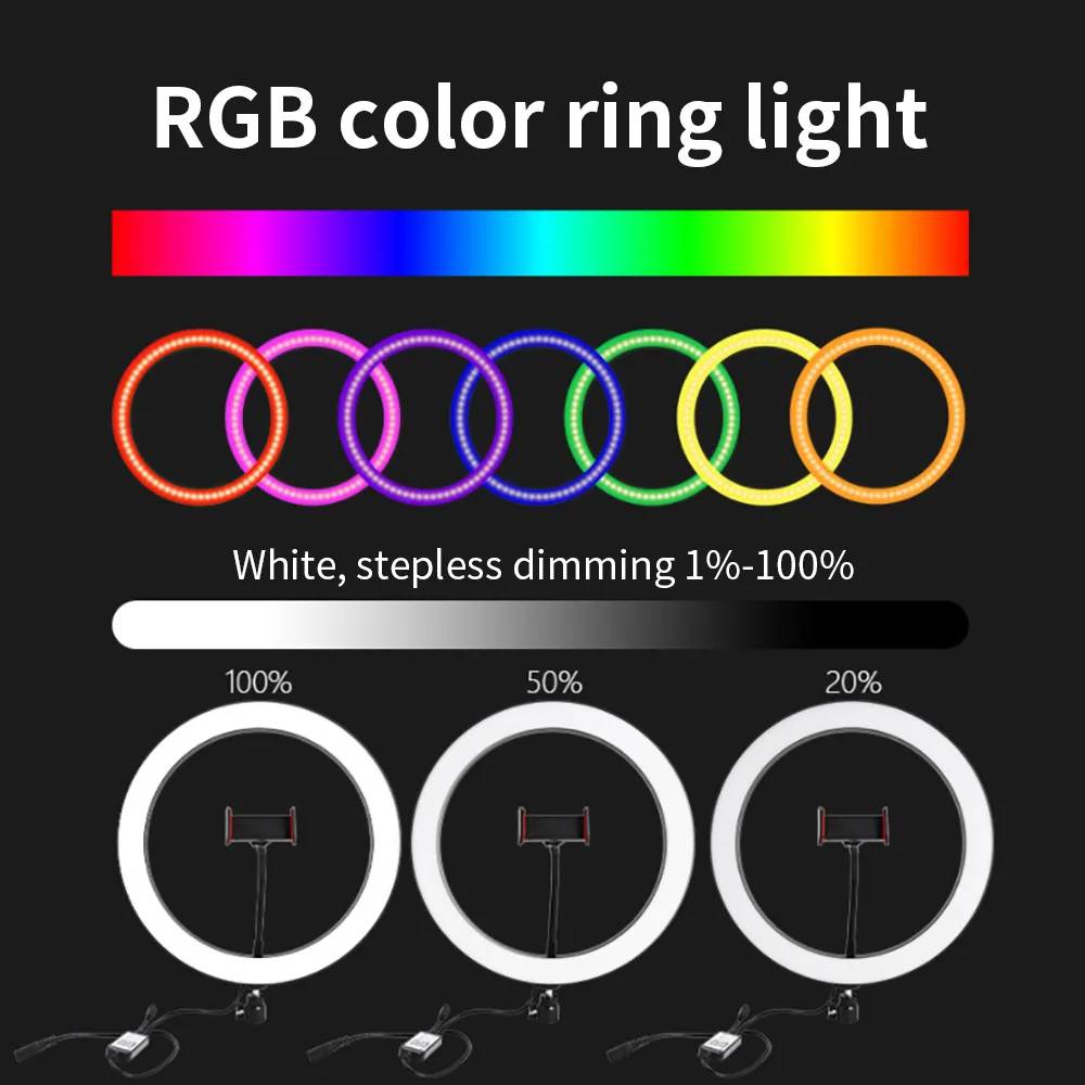 Professionnel 10 pouces RGB Selfie Ring Light avec trépied LED Ring Lamp Photo Studio Photographie Ringlight pour Tiktok Youtube Video