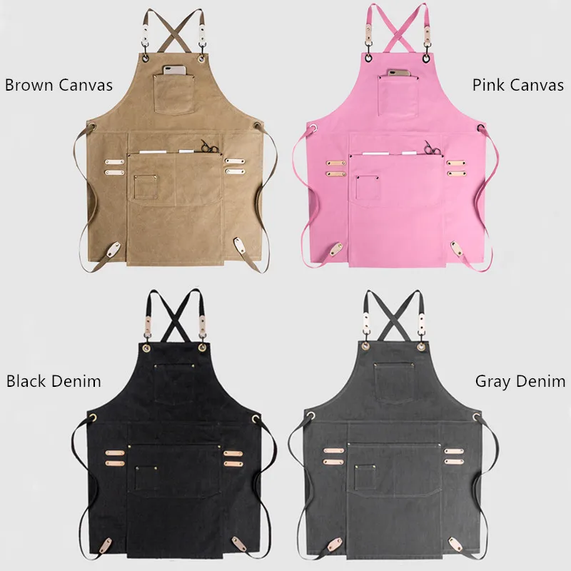 Black Grey Denim Pink Brown Canvas Apron Cafe Barista Bartender Restaurang Pastry Chef Uniform Florist Frisör Arbetet Wear E70 26990145