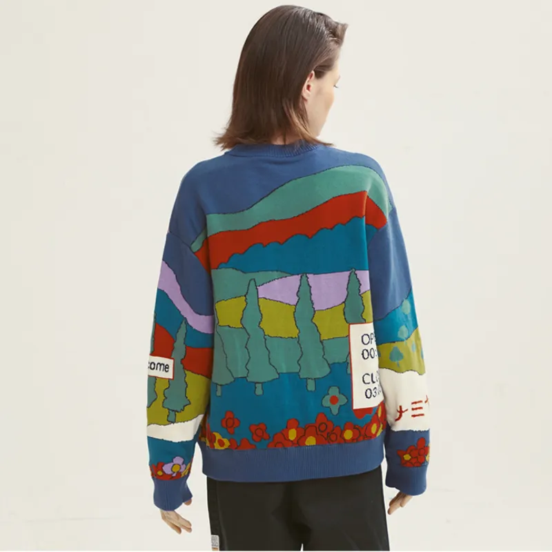 Dessin animé broderie femmes Harajuku mignon chandails tricotés hiver épais chaud Jacquard pull pulls en tricot 201023