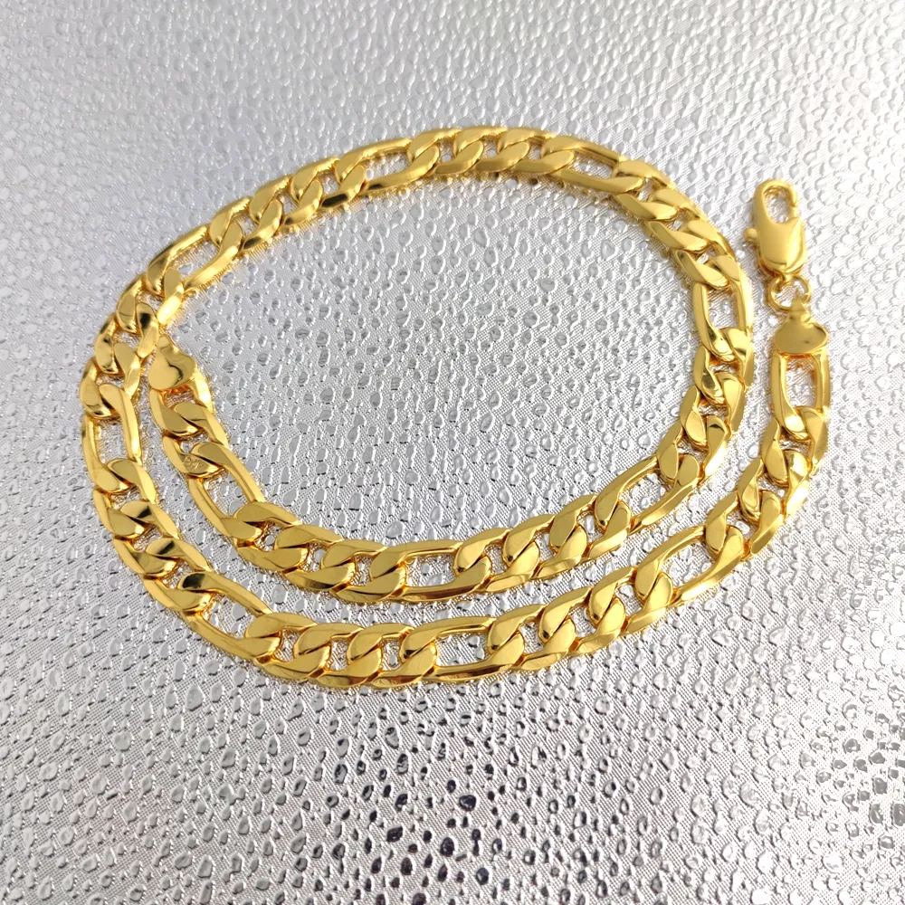 Collar de eslabones de cadena Figaro de oro amarillo macizo estampado de 24 K, 12 mm, regalo de cumpleaños y Navidad relleno de oro RealCarat para hombre 228H