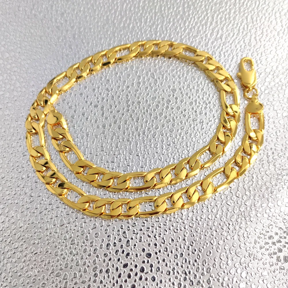 Stämplad 24 K Solid Yellow Gold Figaro Chain Link Halsband 12mm Mens RealCarat Gold Filled Birthday Christmas Gift189p