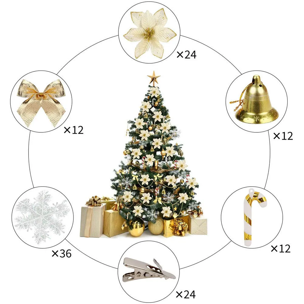 120 pz albero di Natale decorazione del partito ciondolo fiore di plastica simulazione fiori set ciondolo natale ornamenti fai da te Set LJ201128