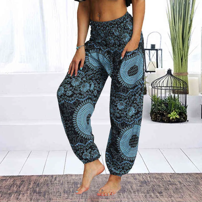 Harem calças senhoras mulheres casuais verão calças soltas feminino baggy boho aladdin impressão casual moda ioga calças 2021 h1221