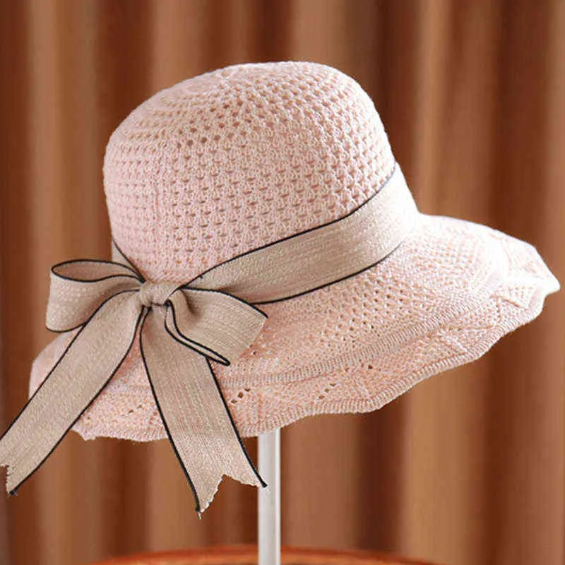 2021 Mode Zonhoeden Voor Vrouwen Meisjes Brede Bravel Disky Stro Hat Zomer Bohemen Beach Cap Lint Chapeau Femme Nieuwe G220301