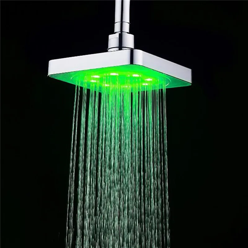 LED Temperature Changing Square Rainfall Shower Head Spary Light Water ...