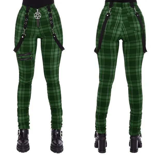 Plaid Pant High Weist Y2K Punk Pant Summer Springwear Woman Woman Fashion Slin Fit Patchwork Zipper Gothic 220211