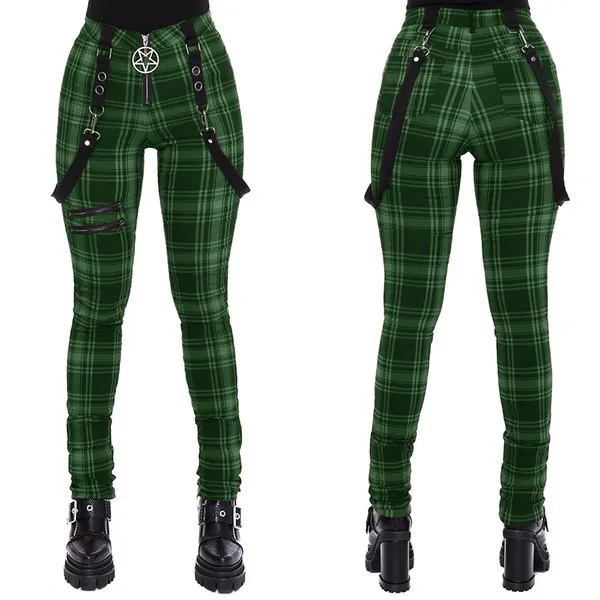 Women Plaid Pants High Waist Gothic Punk Pant Spring Summer Streetwear Woman Fashion Zipper Y2k Long Bottoms Trousers 220211