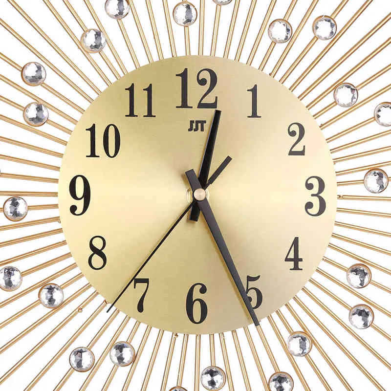 Relógio de Parede Diamantes Decorativos Relógio Redondo Metal Sala de Living Decor Quiet Quartz Relógios Modernos Minimalista Relógios De Parede Arte H1230
