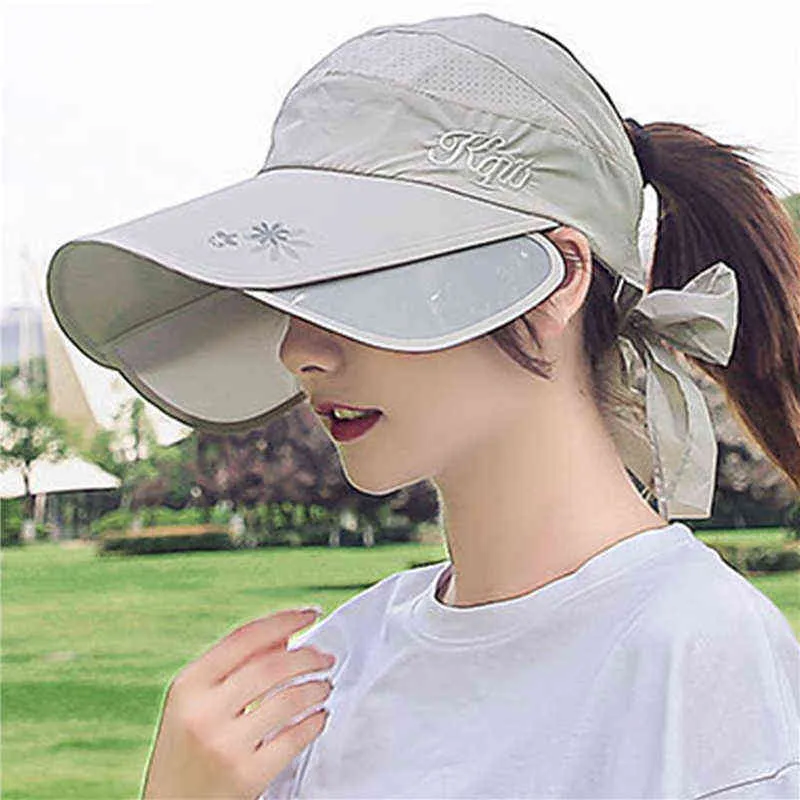 Sun Hats для женщин УФ-защита Защита Визуализация Бейсболка Летние Топлесс Пляж Шляпа Велоспорт Рыбалка Солнцезащитные Клапаны с Elastic G220301