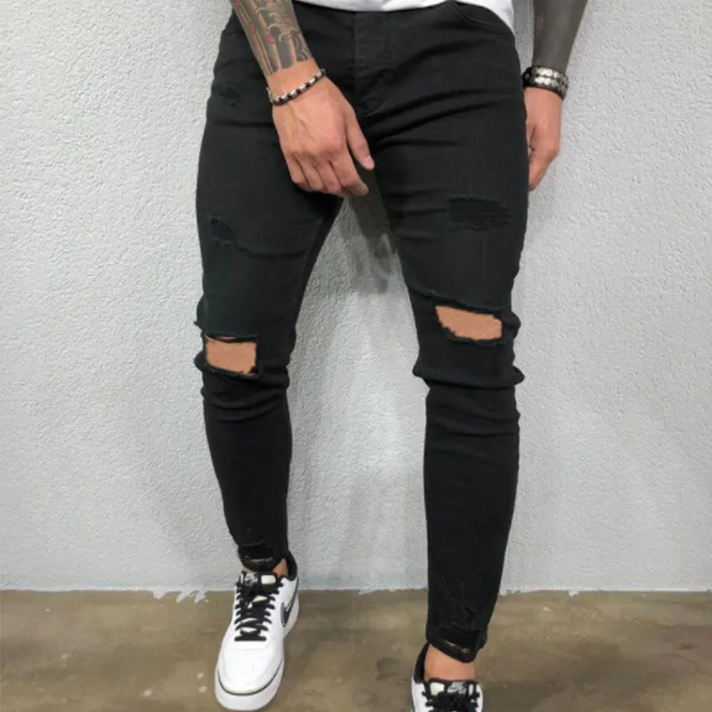 Novo estilo calças rasgadas ajuste fino estiramento jeans masculino moda casual hip hop jeans f1209297i