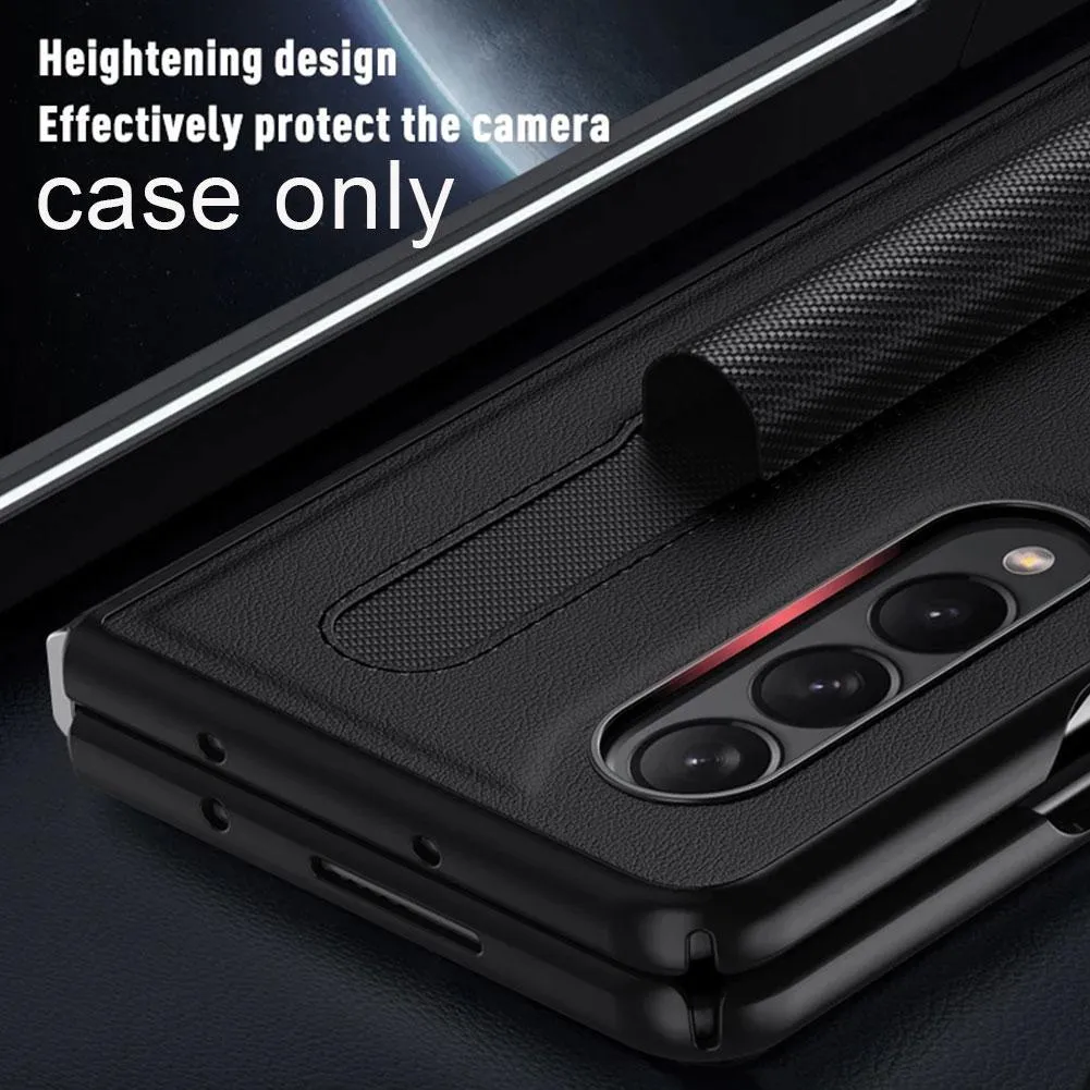 Antifingerprint Thin Leather Case för Samsung Galaxy Z Fold 3 5G Fold3 Fashion Pen Holder Design Telefon Cover7165289