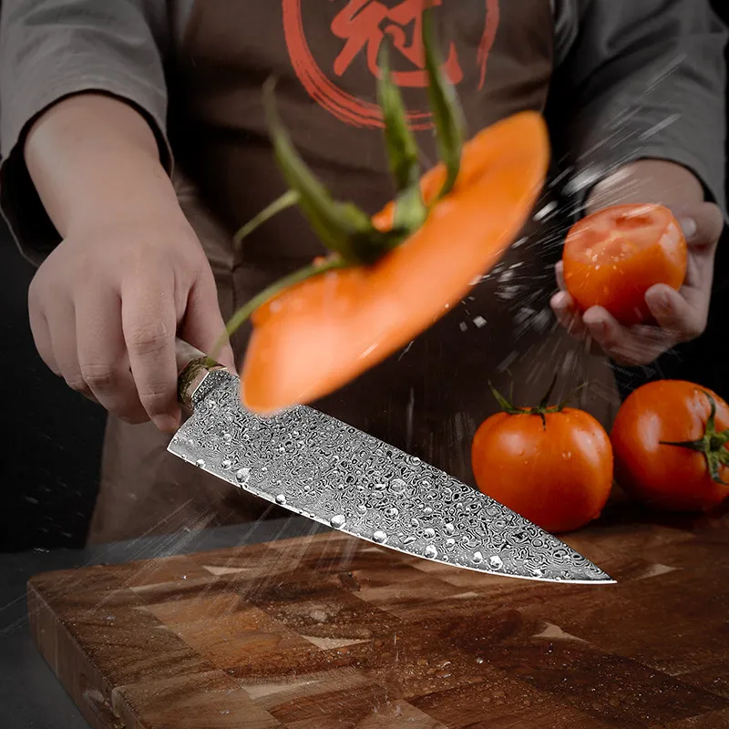 Ohrharp Japaner Koch Messer Premium Küche Kochwerkzeuge 67 Layers VG10 Damaskus Edelstahl Holzgriff Kochgeschirr Geschenk5425350