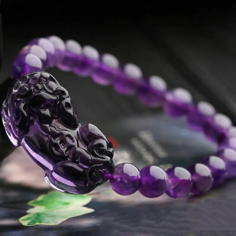 Целые фиолетовые браслеты из натуральных кристаллов 8 мм с бусинами PiXiu Brave войска для женщин и девочек подарки романтические украшения с кристаллами Y200730248Y