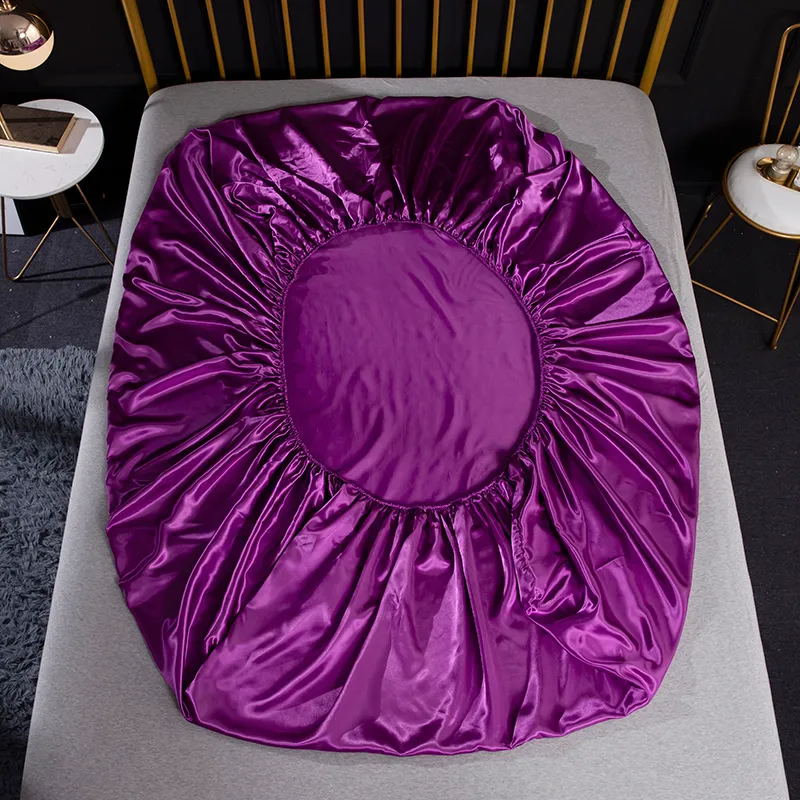 conjunto de cama de luxo rainha king size black cetim bedsheet rosa fronha lençóis lençóis e folha plana Home têxtil 210317